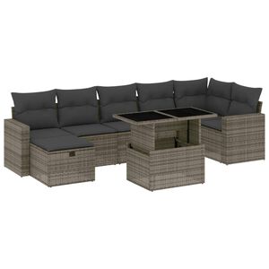 vidaXL 8 pcs conjunto sof&aacute;s de jardim c/ almofad&otilde;es vime PE cinzento