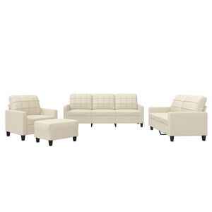 vidaXL 4 pcs conjunto sof&aacute;s c/ almofad&otilde;es couro artificial cor creme