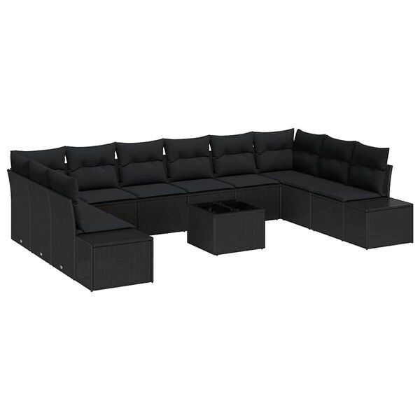 vidaXL Conjunto de Sof&aacute; de Jardim com almofada 11 pcs Preto vime PE