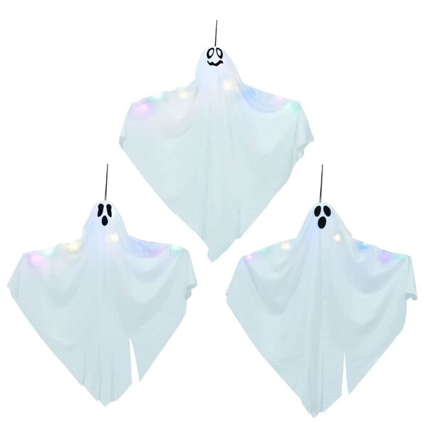 vidaXL Fantasma de Halloween Pendente 3 pcs Branco Poli&eacute;ster