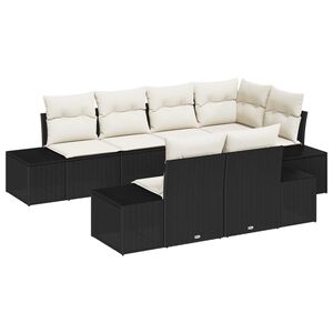 vidaXL Conjunto de Sof&aacute; de Jardim 7 pcs Preto e Creme vime PE