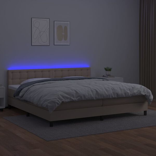 vidaXL Cama box spring c/colch&atilde;o/LED 200x200cm couro artif. cappuccino