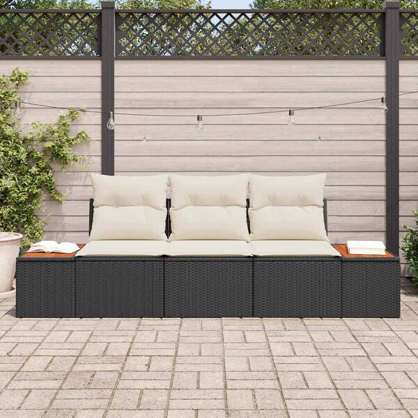 vidaXL Conjunto de Sof&aacute; de Jardim com almofada 3 pcs Preto vime PE