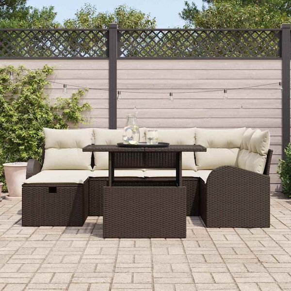 vidaXL Conjunto de Sof&aacute; de Jardim 7 pcs Castanho Rattan Sint&eacute;tico