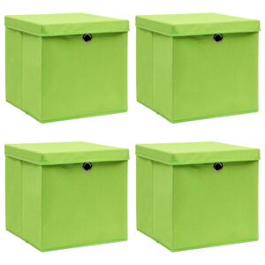 vidaXL Caixas de arruma&ccedil;&atilde;o com tampas 4 pcs 32x32x32 cm tecido verde
