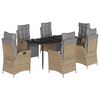 vidaXL 7 pcs conj. jantar jardim c/ almofad&otilde;es vime PE bege misturado