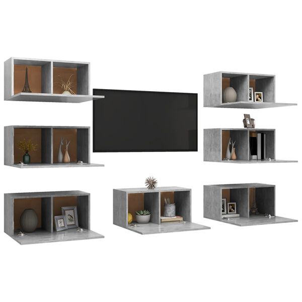 vidaXL M&oacute;veis de TV 7 pcs 30,5x30x60 cm contraplacado cinzento cimento