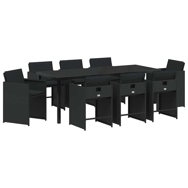 vidaXL Conjunto de Jantar para Jardim com almofada 9 pcs Preto vime PE