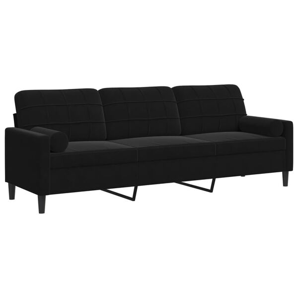 vidaXL Sofá 3 lugares c/ almofadas decorativas 210 cm veludo preto