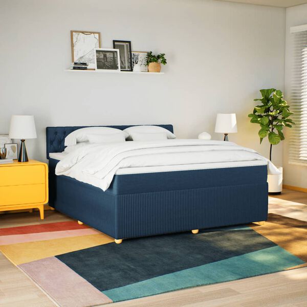 vidaXL Cama com molas/colch&atilde;o 180x200 cm tecido azul