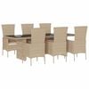 vidaXL 7 pcs conjunto de jantar p/ jardim com almofad&otilde;es vime PE bege