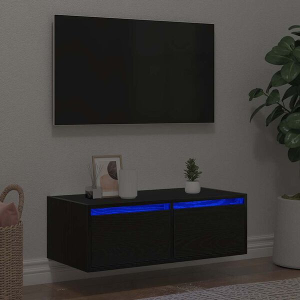 vidaXL Móvel de TV com luzes LED 75x35,5x25 cm carvalho preto