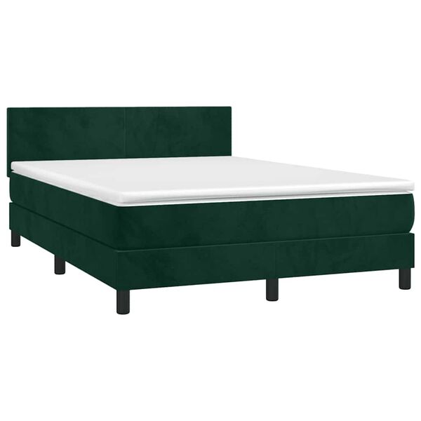 vidaXL Cama box spring c/ colch&atilde;o/LED 140x200 cm veludo verde-escuro