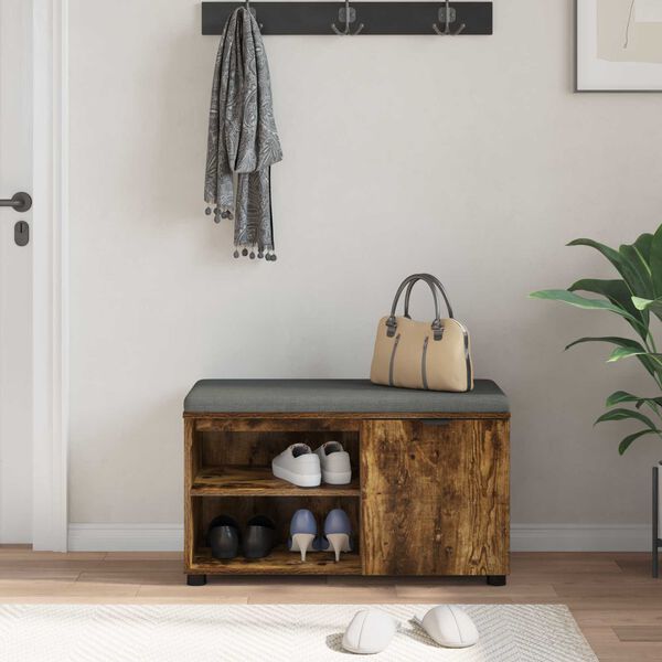 vidaXL Banco de Hall com almofada Carvalho Fumado 80 x 38 x 46 cm