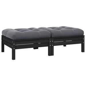 vidaXL Sof&aacute; de jardim 2 lugares com almofad&otilde;es pinho maci&ccedil;o preto