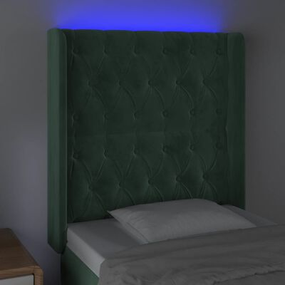 vidaXL Cabeceira cama c/ luzes LED veludo 83x16x118/128cm verde-escuro