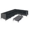vidaXL 7 pcs conj. lounge jardim c/ almofad&otilde;es vime PE cinzento-escuro