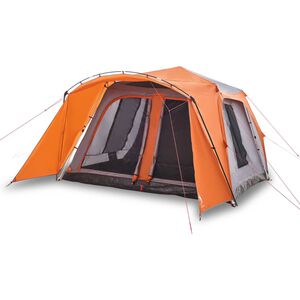 vidaXL Tenda familiar c/ alpendre 9 p. liberta&ccedil;&atilde;o r&aacute;pida cinza/laranja