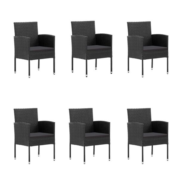 vidaXL 7 pcs conjunto de jantar p/ jardim c/ almofad&otilde;es vime PE preto
