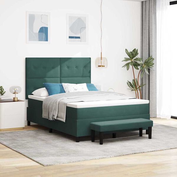 vidaXL Cama Box com colch&atilde;o Verde-escuro 140 x 190 cm Veludo