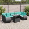 vidaXL 8 pcs conjunto sof&aacute;s jardim com almofad&otilde;es vime PE/ac&aacute;cia preto