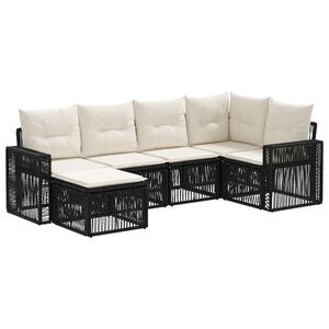 vidaXL Conjunto de Sof&aacute; de Jardim 6 unid. Preto e Branco Creme vime PE