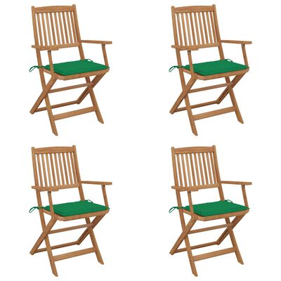vidaXL Cadeiras de jardim dobráveis c/ almofadões 4 pcs acácia maciça