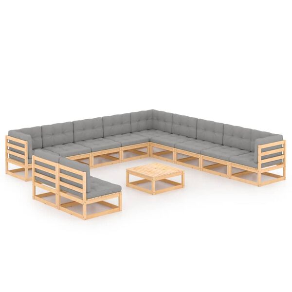 vidaXL 12 pcs conjunto lounge de jardim com almofad&otilde;es pinho maci&ccedil;o