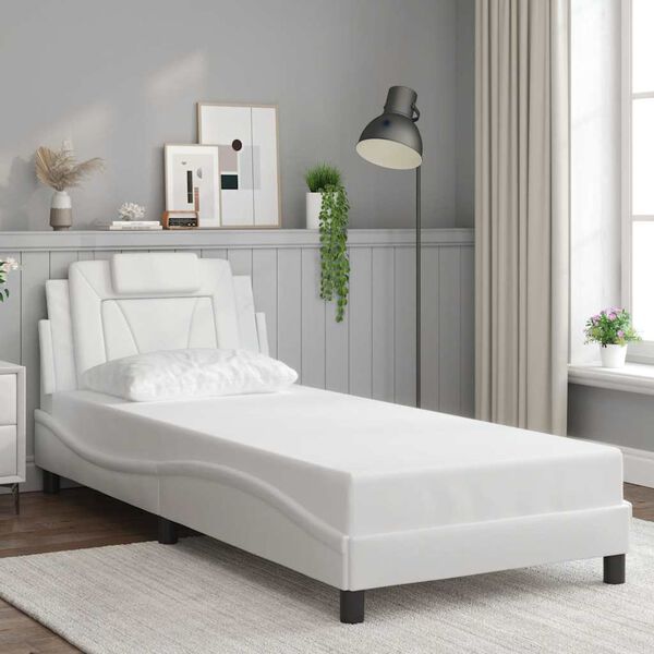 vidaXL Estrutura de cama Viana sem colch&atilde;o couro artificial 80x200cm branco