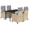 vidaXL 5pcs conj. jantar jardim c/ almofad&otilde;es vime PE bege misturado