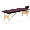 vidaXL Mesa de massagens dobrável 3 zonas madeira roxo tinto