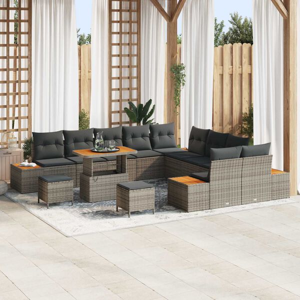 vidaXL Conjunto de Sof&aacute; de Jardim 13 pcs Cinzeto Rattan Sint&eacute;tico