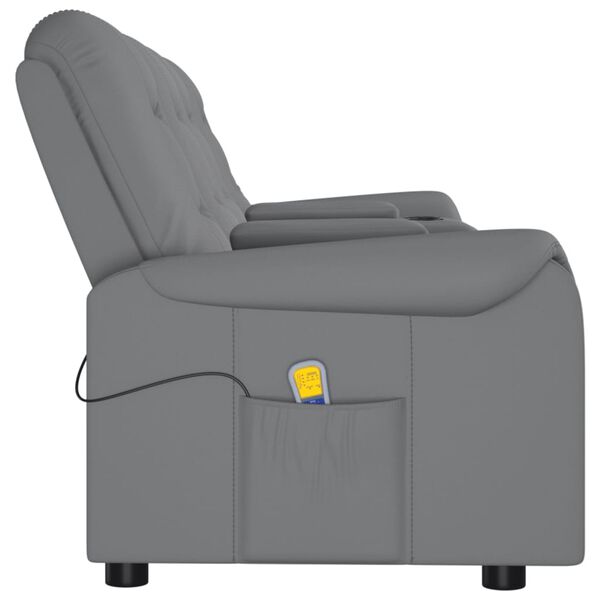 vidaXL Poltrona massagem 4 lug. reclin&aacute;vel + suporte copo cinza