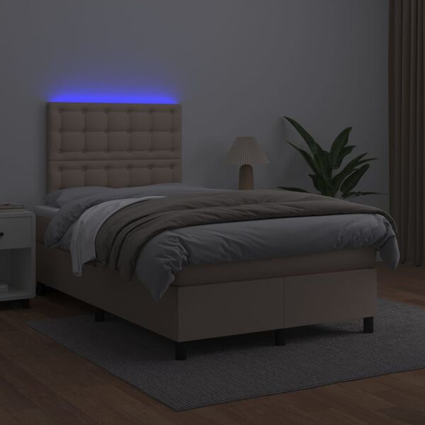 vidaXL Cama box spring c/colch&atilde;o/LED 120x200cm couro artif. cappuccino
