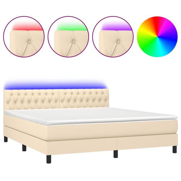 vidaXL Cama box spring c/ colch&atilde;o e LED 160x200 cm tecido cor creme