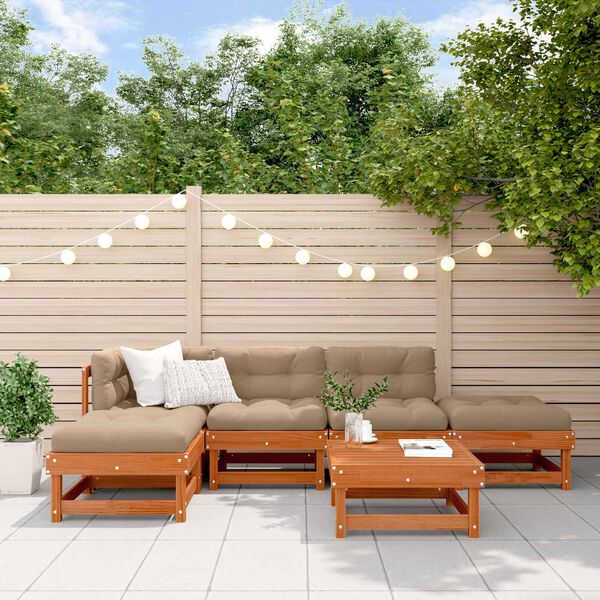 vidaXL Conjunto de Lounge de Jardim 6 pcs Castanho Cera