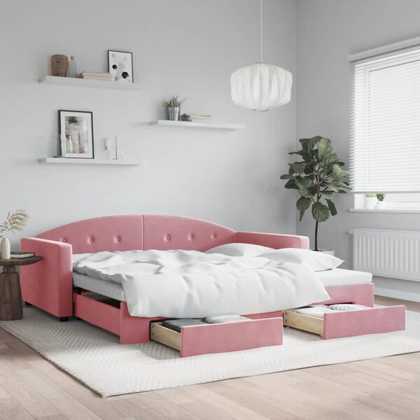 vidaXL Sof&aacute;-cama com gavet&atilde;o e gavetas 100x200 cm veludo rosa