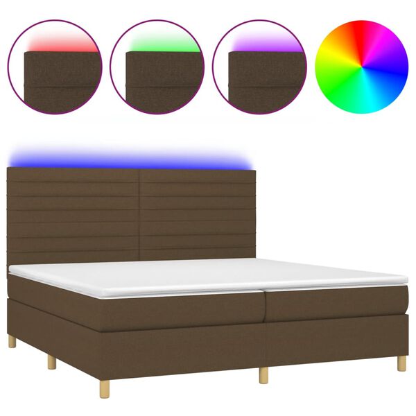 vidaXL Cama box spring c/ colch&atilde;o/LED 200x200cm tecido castanho-escuro