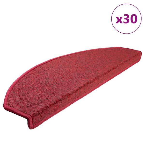 vidaXL Tapetes de escada 30 pe&ccedil;as 65x24x4 cm Vermelhos meio redondo grande
