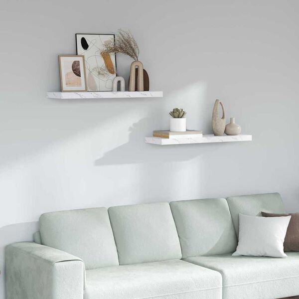 vidaXL Prateleira de Parede 2 pcs M&aacute;rmore Branco 80 x 23,5 x 4 cm