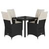 vidaXL 5 pcs conjunto de jantar p/ jardim c/ almofad&otilde;es vime PE preto