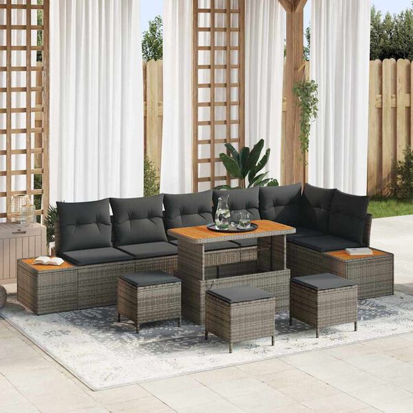 vidaXL Conjunto de Sof&aacute; de Jardim 10 pcs Cinzeto Rattan Sint&eacute;tico