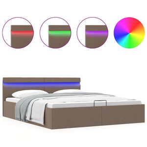 vidaXL Cama hidr&aacute;uli. arruma&ccedil;&atilde;o LED 160x200cm tecido cinza-acastanhado