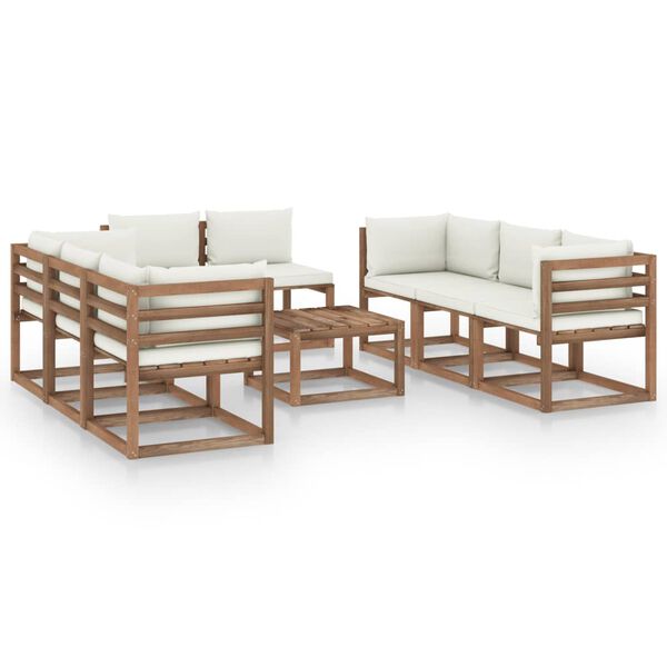 vidaXL 9 pcs conjunto lounge para jardim com almofad&otilde;es cor creme