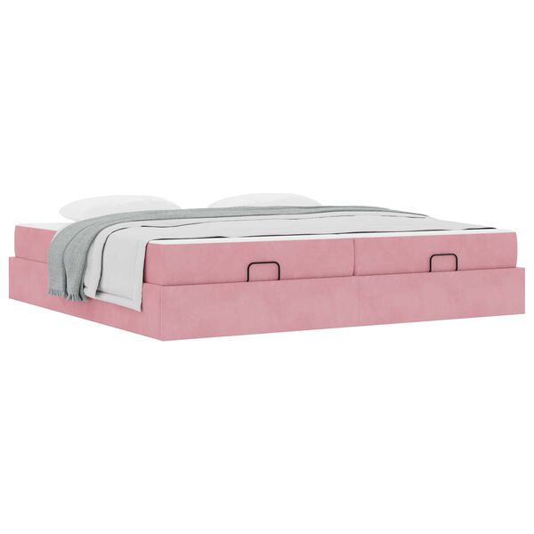 vidaXL Estrutura de cama com colch&atilde;o com colch&atilde;o 2 pcs Rosa Veludo