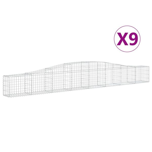 vidaXL Cestos gabi&atilde;o arqueados 9 pcs 400x30x40/60 cm ferro galvanizado