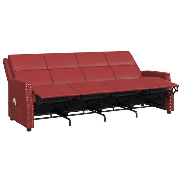 vidaXL Poltrona massagens 4 lug. reclinável couro art. vermelho tinto