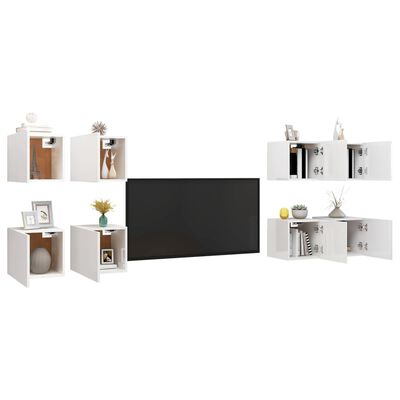 vidaXL Móveis de parede para TV 8 pcs 30,5x30x30 cm branco brilhante
