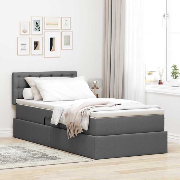 vidaXL Cama com arruma&ccedil;&atilde;o e colch&atilde;o Cinza Escuro 90 x 190 cm
