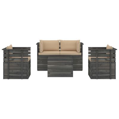 vidaXL 5 pcs conjunto lounge de paletes com almofadões pinho maciço